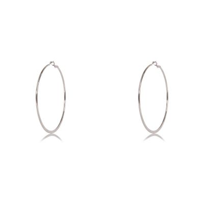 Silver tone flat hoop earrings